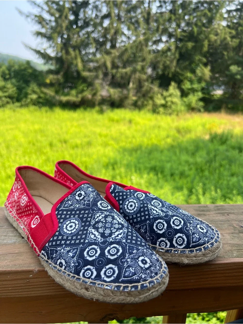Talbots Navy & Red Bandana Slip-On Espadrilles